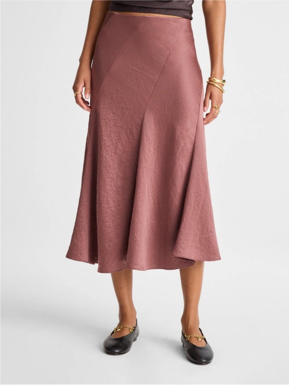 Madewell Bias Cut Satin Slip Midi Skirt Size 12 Burnt Soil Model Off Duty Luxury